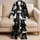 Vintage Black Cat Motif Lounge Style For Cozy Nights And Relaxed Home Comfort Living Satin Pajamas Set - 5