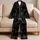 Men's Black Cat Motif For Cozy Home Evenings And Calm Nighttime Comfort Wear Daily Satin Pajamas Set - 5