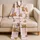 Blush Stripe Highland Cow And Teddy Bear For Cozy Lounging And Sweet Bedtime Women Satin Pajamas Set - 5