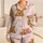 Blush Stripe Highland Cow And Teddy Bear For Cozy Lounging And Sweet Bedtime Women Satin Pajamas Set - 1