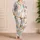 Ivory Teal Cottagecore Abstract Moon And Blossom Cozy Home Evening Style For Women Satin Pajamas Set - 4