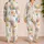 Ivory Teal Cottagecore Abstract Moon And Blossom Cozy Home Evening Style For Women Satin Pajamas Set - 2