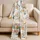 Ivory Teal Cottagecore Abstract Moon And Blossom Cozy Home Evening Style For Women Satin Pajamas Set - 5