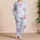 Powder Blue Gingham Pink Bow Lounge Set For Cozy Spring Summer Evenings For Women Satin Pajamas Set - 4