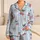 Blue Stripe Cherry Bow Lounge Set for Spring Evenings, At-Home Comfort, and Gift Giving Satin Pajamas Set - 1