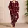 Burgundy Moon And Star Celestial Cozy Vintage Nights For Women Plus Size At Home Satin Pajamas Set - 4