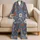 Slate Blue Daisy Blooms Cozy Home Gift for Mom and Women Who Love Vintage Charm Satin Pajamas Set - 5