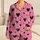 Bubblegum Pink Black Heart Bedtime Lounge Outfit For Women, Teens, And Gift Giving Satin Pajamas Set - 1
