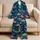 Retro Dinosaur Motifs in Navy for Cozy Family Nights and Weekend Lounging Attire Satin Pajamas Set - 5