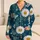 Teal Daisy And Butterfly Bloom For Cozy Nights, Giftable Women's Floral Look For Gifting Satin Pajamas Set - 1