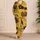 Cute Bear Doodle Sleep Set for Cozy Nights, Women's Loungewear, Mustard Brown Gift Satin Pajamas Set - 4