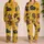 Cute Bear Doodle Sleep Set for Cozy Nights, Women's Loungewear, Mustard Brown Gift Satin Pajamas Set - 2