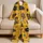 Cute Bear Doodle Sleep Set for Cozy Nights, Women's Loungewear, Mustard Brown Gift Satin Pajamas Set - 5