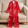 Sleepy Eyes And Heart Motif In Cherry Red For Cozy Bedtime Gifts For Her Night Set Satin Pajamas Set - 5