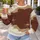 Rust Brown Spider Motifs for Halloween Parties and Everyday Autumn Streetwear Looks All-over Print Knitted Sweater - 5