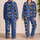 Cobalt Blue Construction Motif Bedtime Set For Boys Spring Summer Playroom Ready Satin Pajamas Set - 2