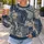 Navy And Natural Patchwork Geometry For Relaxed Everyday Artistic Casual Styling All-over Print Knitted Sweater - 5