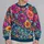 Teal Floral Garden Motifs for Colorful Spring Outings and Creative Everyday Style All-over Print Knitted Sweater - 2