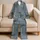 Youth Dinosaur Motif For Cozy Adventure Nights And Teen Gift Ideas In Cool Blue Gray Satin Pajamas Set - 5