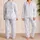 Powder Blue Gingham With Dusty Pink Bows For Cozy Spring And Summer Home Lounging Satin Pajamas Set - 2