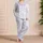 Powder Blue Gingham With Dusty Pink Bows For Cozy Spring And Summer Home Lounging Satin Pajamas Set - 4
