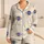 Soft Ivory Cobalt Eye Medallion Motif For Cozy Holiday Nights At Home, Women And Teens Satin Pajamas Set - 1