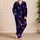 Violet Cannabis Leaves On Inky Black For Relaxed Nighttime Style For Him Gift Idea Satin Pajamas Set - 4