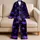 Violet Cannabis Leaves On Inky Black For Relaxed Nighttime Style For Him Gift Idea Satin Pajamas Set - 5