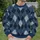 Indigo Denim Argyle with Silver Studs for Autumn Weekend Casual Style All-over Print Knitted Sweater - 6