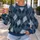 Indigo Denim Argyle with Silver Studs for Autumn Weekend Casual Style All-over Print Knitted Sweater - 5