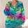 Turquoise Fuchsia Abstract Color Waves for Creative Everyday Layering All-over Print Knitted Cardigan - 4