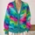 Turquoise Fuchsia Abstract Color Waves for Creative Everyday Layering All-over Print Knitted Cardigan - 2