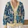 Blue And Cream Vintage Newspaper Collage For Everyday Creative Layering Style All-over Print Knitted Cardigan - 2