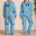 Blue Dog Faces And Bone Motifs Cozy Lounge Wear For Relaxed Nights At Home Women Satin Pajamas Set - 2