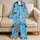 Blue Dog Faces And Bone Motifs Cozy Lounge Wear For Relaxed Nights At Home Women Satin Pajamas Set - 5