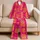 Retro Pineapple Motif in Hot Magenta for Vacation Lounging, Travel, and Gifts for Her Satin Pajamas Set - 5
