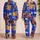 Retro Pop Art Comic Collage Gift for Her, Bold Cobalt Blue Lounge Nights Vibe Style Satin Pajamas Set - 2