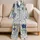 Coastal Turtle Patchwork in Blue and Ivory for Beach Vacations and Cozy Nights for Women Satin Pajamas Set - 5