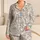 Ivory Gray Baroque Scroll Lounge Wear for Elegant Home Nights, Giftable Unisex Adults Satin Pajamas Set - 1