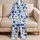 Blue Watercolor Floral Resort Wear for Vacation, Beach Days, and Relaxed Women Satin Pajamas Set - 5
