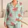 Mint Green Gingham Watermelon Motifs For Summer Lounging, Picnics, And Gift Giving Satin Pajamas Set - 1