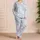Blue Gingham Puppy Cherry Cozy Lounge Giftable Summer Look For Women And Teens Wear Satin Pajamas Set - 4