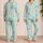 Mint Aqua Coastal Doodle Starfish Shells Sunbursts Summer Resort Getaway For Women Satin Pajamas Set - 2