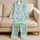 Mint Aqua Coastal Doodle Starfish Shells Sunbursts Summer Resort Getaway For Women Satin Pajamas Set - 5