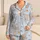 Soft Blue Candy Stripe Bunny Bear Cozy Home Nights And Sleepy Weekends For Women Gift Satin Pajamas Set - 1