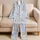 Soft Blue Candy Stripe Bunny Bear Cozy Home Nights And Sleepy Weekends For Women Gift Satin Pajamas Set - 5