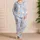 Soft Blue Candy Stripe Bunny Bear Cozy Home Nights And Sleepy Weekends For Women Gift Satin Pajamas Set - 4