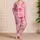 Blush Hibiscus Bloom Resort Lounge Look For Plus Size Women, Tropical Vacation Style Satin Pajamas Set - 4