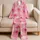 Blush Hibiscus Bloom Resort Lounge Look For Plus Size Women, Tropical Vacation Style Satin Pajamas Set - 5