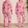 Blush Hibiscus Bloom Resort Lounge Look For Plus Size Women, Tropical Vacation Style Satin Pajamas Set - 2